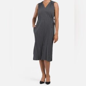 Vince Pleated Tie Sleeveless Slate Green Gray Midi Dress Size Medium